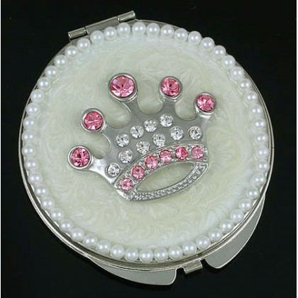 Compact Mirror - 12 PCS - Rhinestone Crown - Ivory -MR-GM1253V